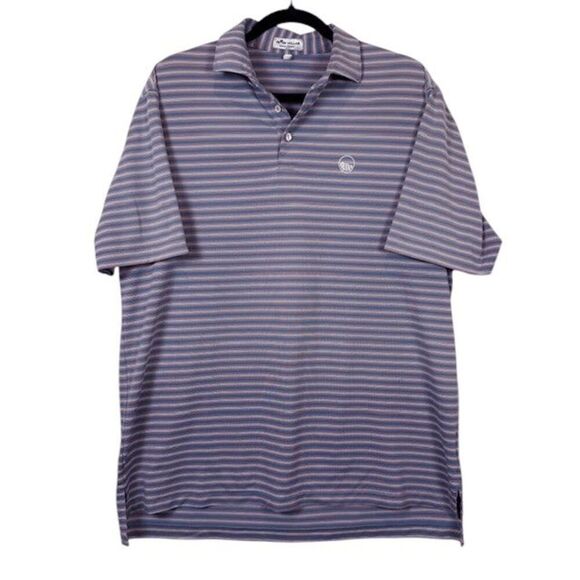 Peter Millar Summer Comfort Polo Blue Pink White Striped LakeB Print Size Large - Picture 1 of 9